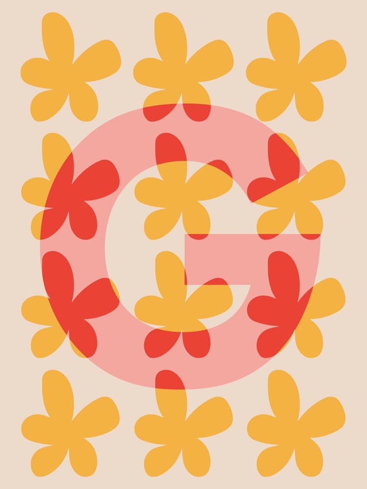Alphabet Flower Letter G Print - Pink, Yellow, Red
