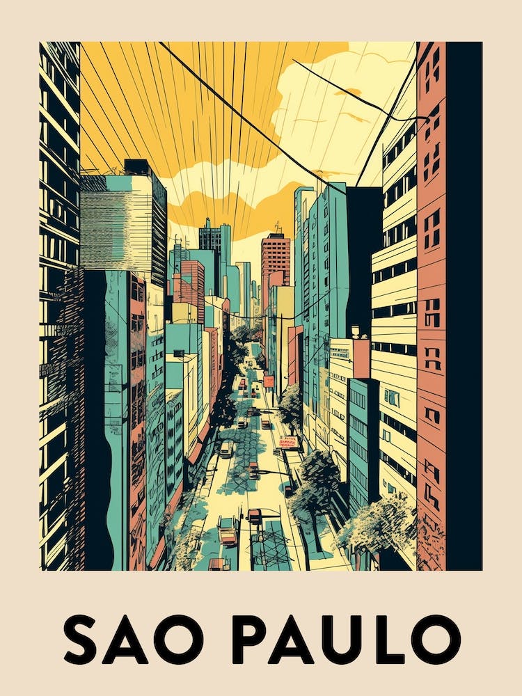 Sao Paulo Vintage Travel Poster