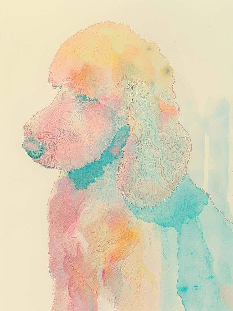 Watercolour Poodle Dog Line Illustration 1