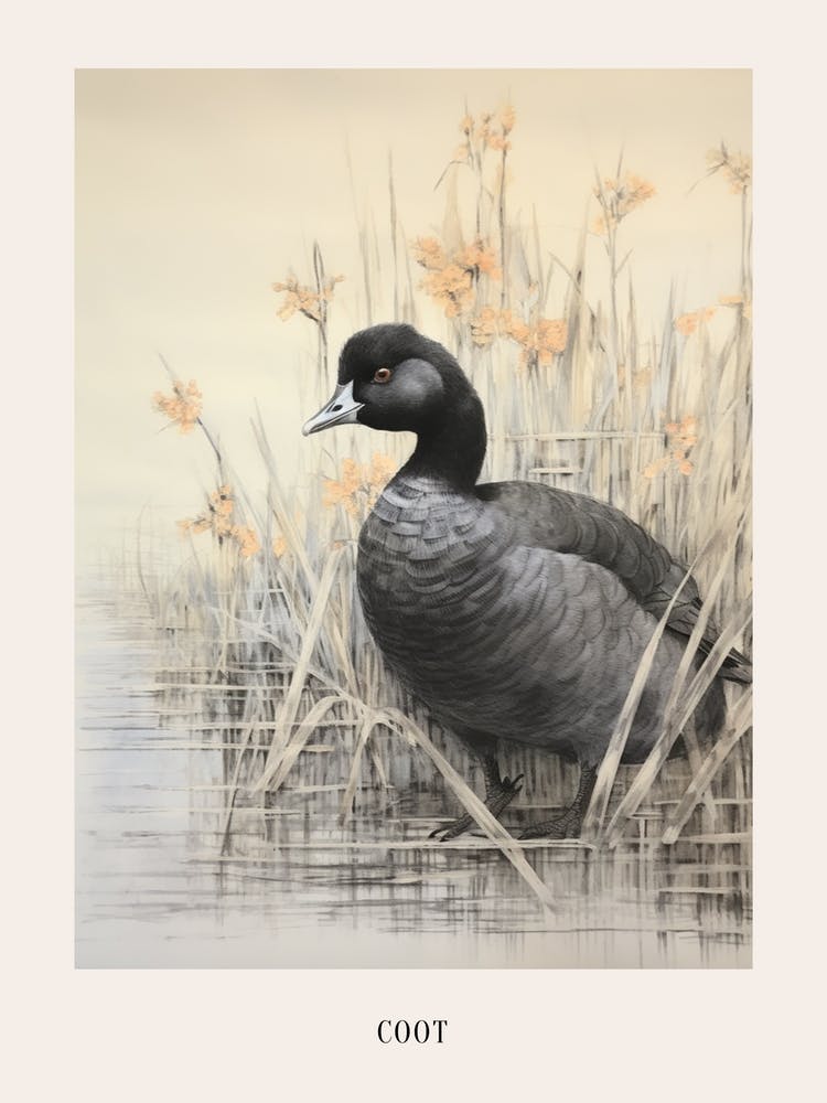 Vintage Bird Drawing Coot 2 Poster