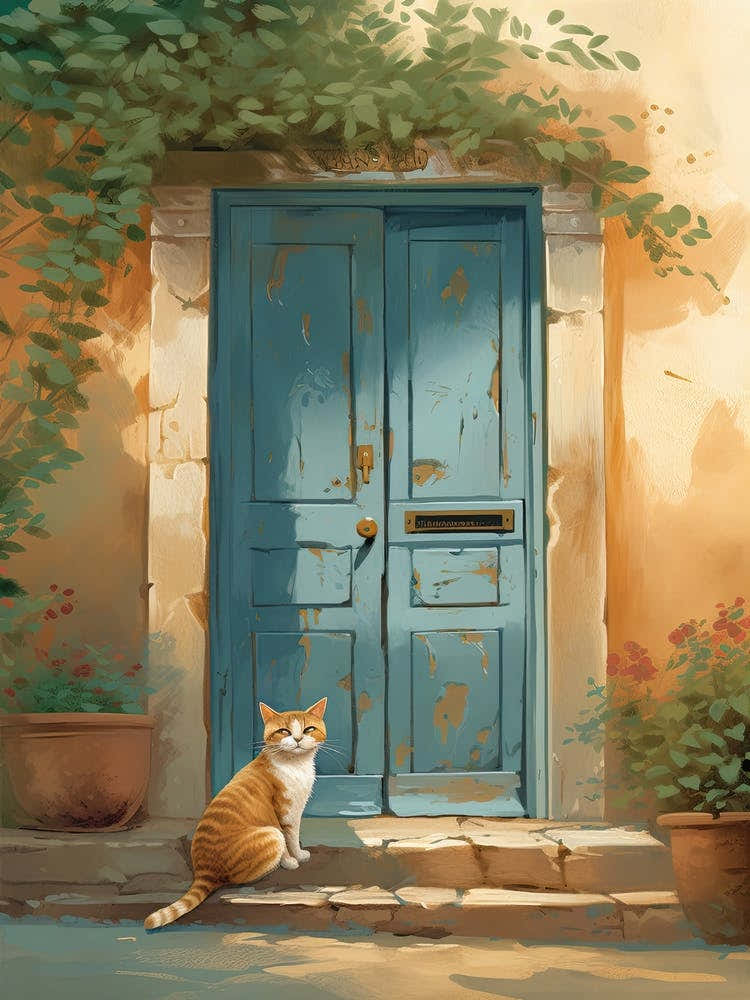 Ginger Cat Mediterranean Blue Door