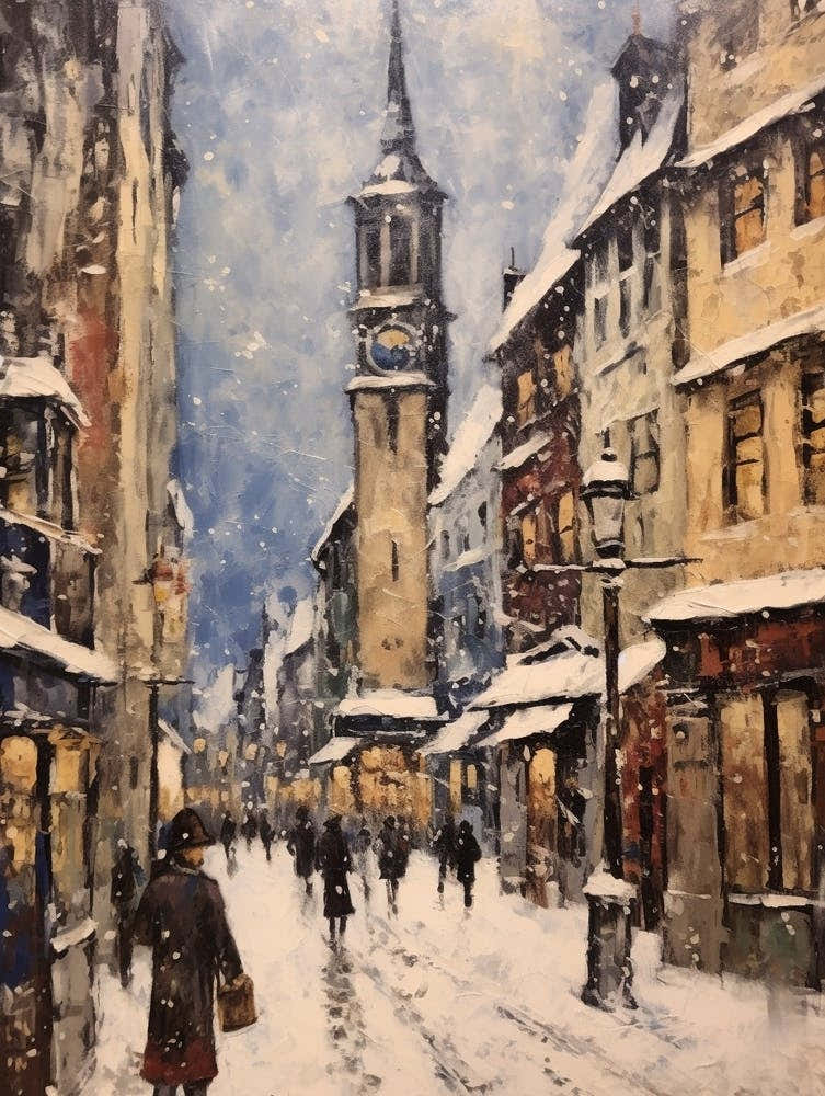 Vintage Winter Painting Munich Germany 1