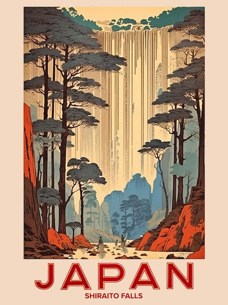 Shiraito Falls, Visit Japan Vintage Travel Art 1
