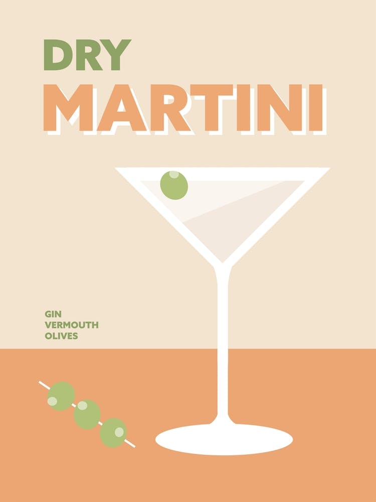 Martini Cocktail Colourful Retro Wall