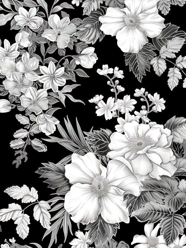 Great Japan Hokusai Black And White Flowers 4