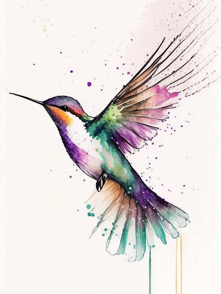 Hummingbird In Flight Minimalist Watercolour