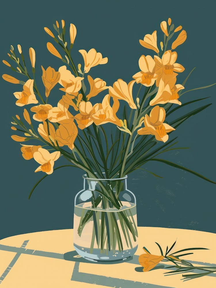 Freesia Flowers On A Table   Contemporary Illustration 3