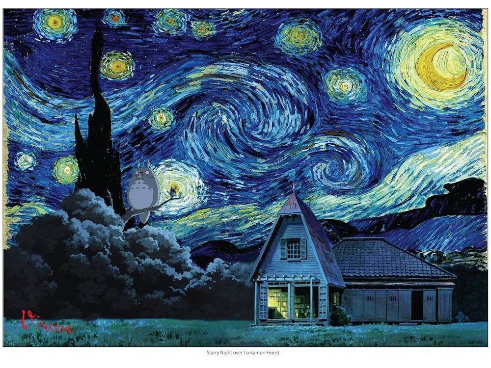 Starry Night Over Totoro Forest - Studio Ghibli Van Gogh Mashup