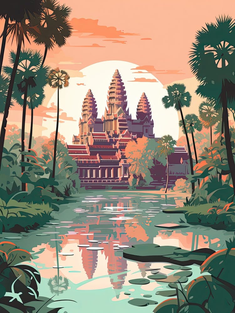 Angkor Wat   Siem Reap, Cambodia   Cute Botanical Illustration Travel 1