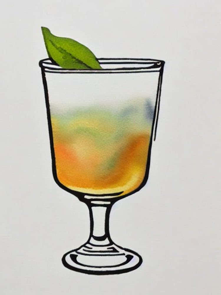 Corpse Reviver 2 Minimal Line Drawing With Watercolour Cocktail Poster