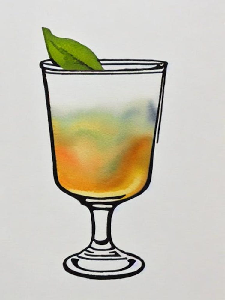 Corpse Reviver 2 Minimal Line Drawing With Watercolour Cocktail Poster