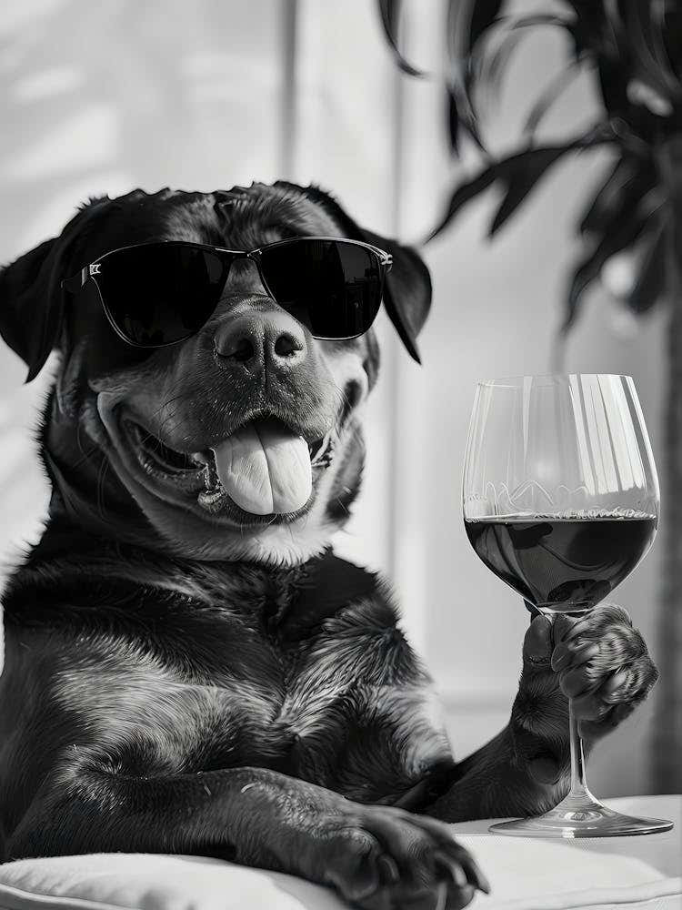 Rottweiler Drinking Wine Wall Art, Black And White Print, Rottweiler Print, Funny Dog Poster, Home Bar Decor, Kitchen Wall Decor