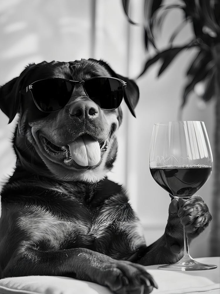 Rottweiler Drinking Wine Wall Art, Black And White Print, Rottweiler Print, Funny Dog Poster, Home Bar Decor, Kitchen Wall Decor