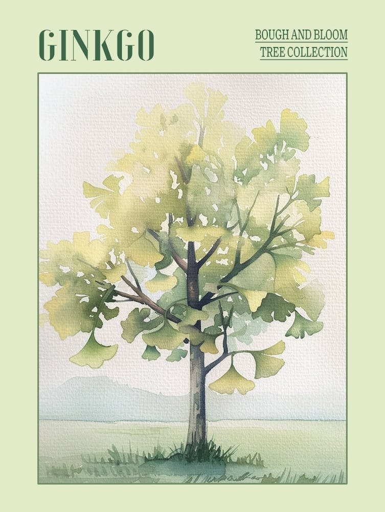 Ginkgo Tree Atmospheric Watercolour Painting 4 Poster
