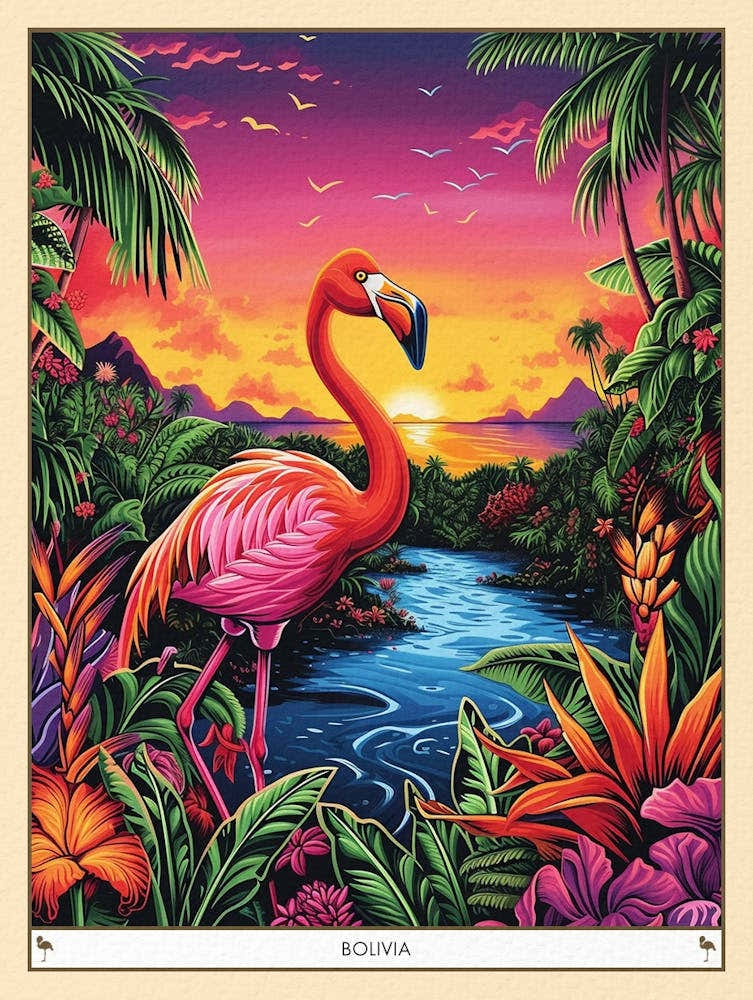 Greater Flamingo Bolivia Tropical Illustration 7 Poster