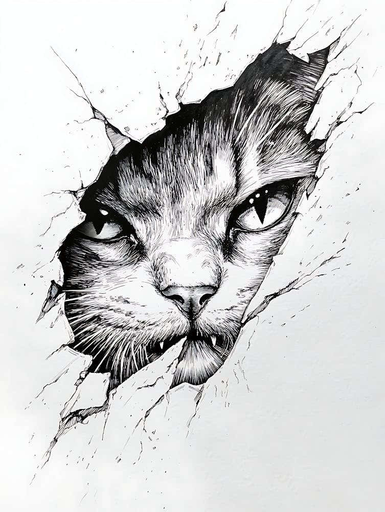 Angry Cat Watching from Wall Hole 22