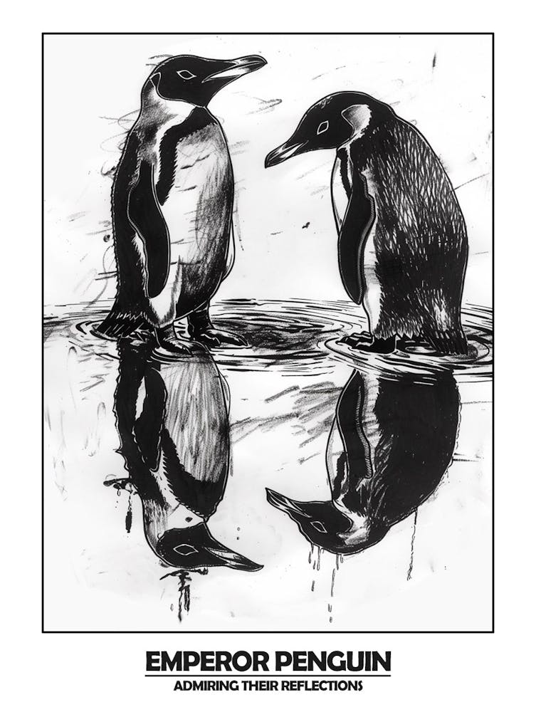 Penguin Admiring Their Reflections Poster 2