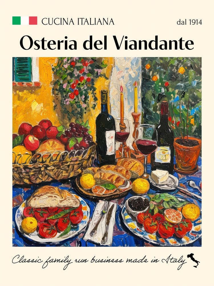 Osteria Del Viandante Trattoria Italian Poster Food Kitchen