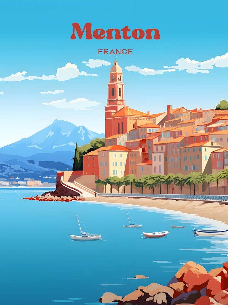 Menton France Vacation Travel Art Illustration