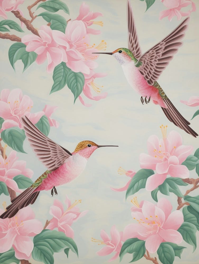 Vintage Japanese Inspired Bird Print Hummingbird 1