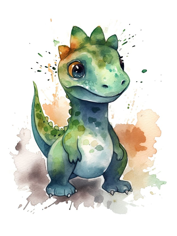 Heterodontosaurus Cute Dinosaur Watercolour 4