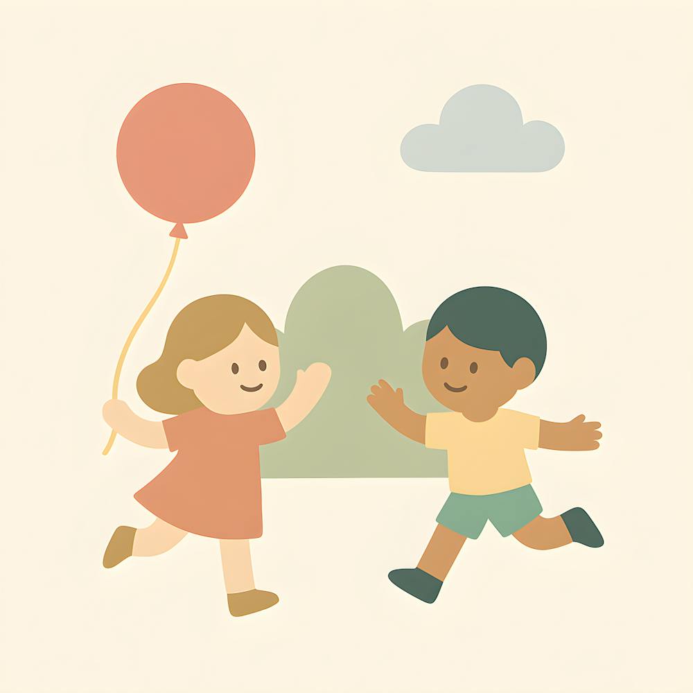 Minimalist Kids Playing Wall Art – Soft Pastel Nursery Printable – Happy Childhood Illustration – Playroom Decor