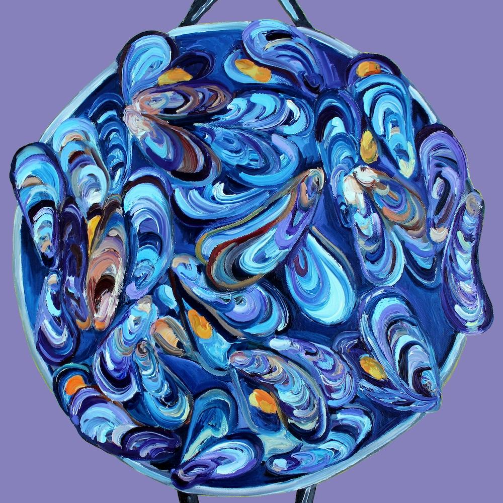Steaming Pot Of Mussels Purple