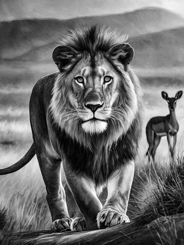 Lion Hunting Black And White
