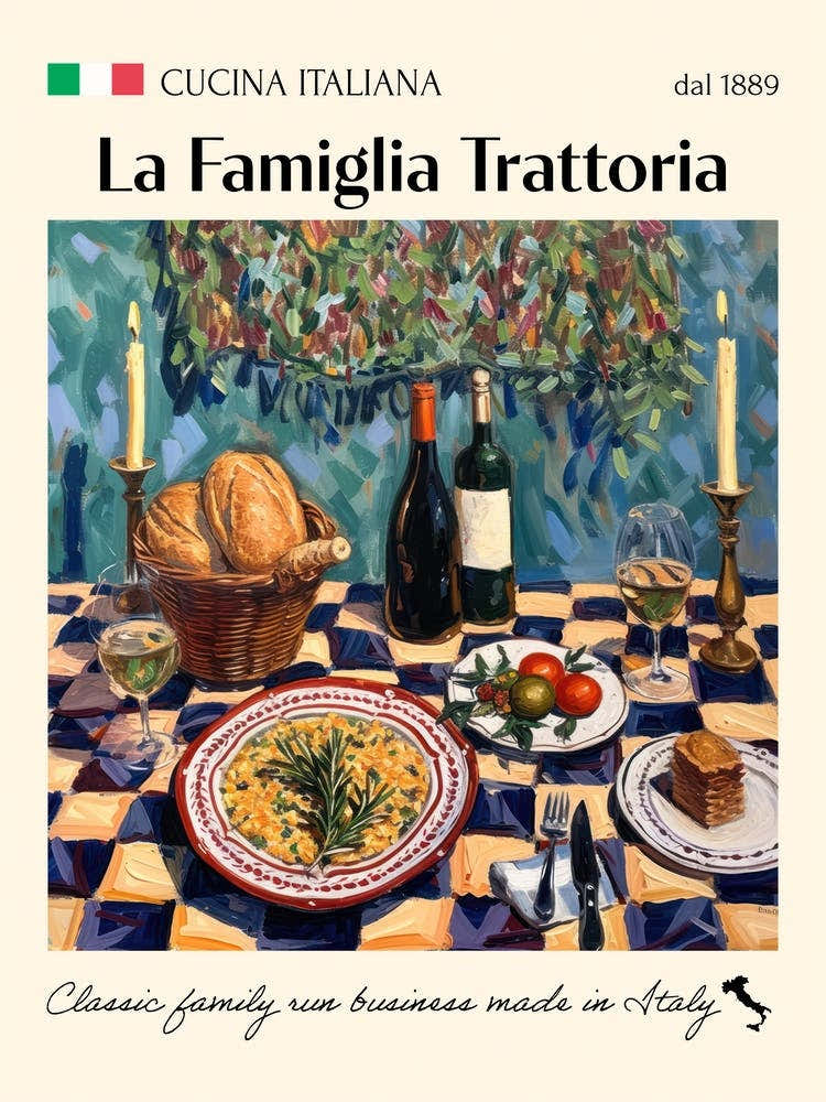 La Famiglia Trattoria Trattoria Italian Poster Food Kitchen