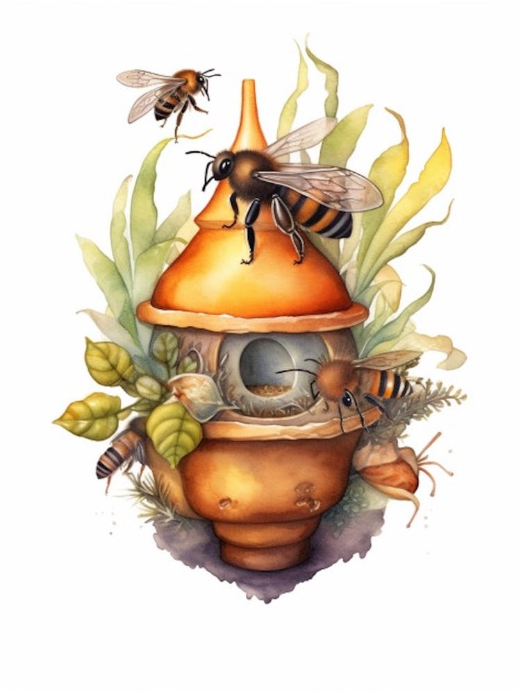 Honey Pot Ant Bee Beehive Watercolour Illustration 3