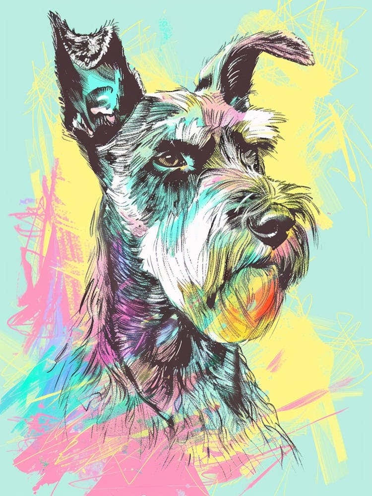 Miniature Schnauzer Dog Pastel Line Watercolour Illustration  3