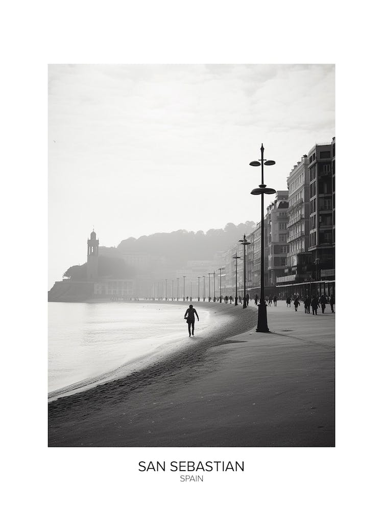 Poster Of San Sebastian, Spain, Black And White Analogue Photography 1