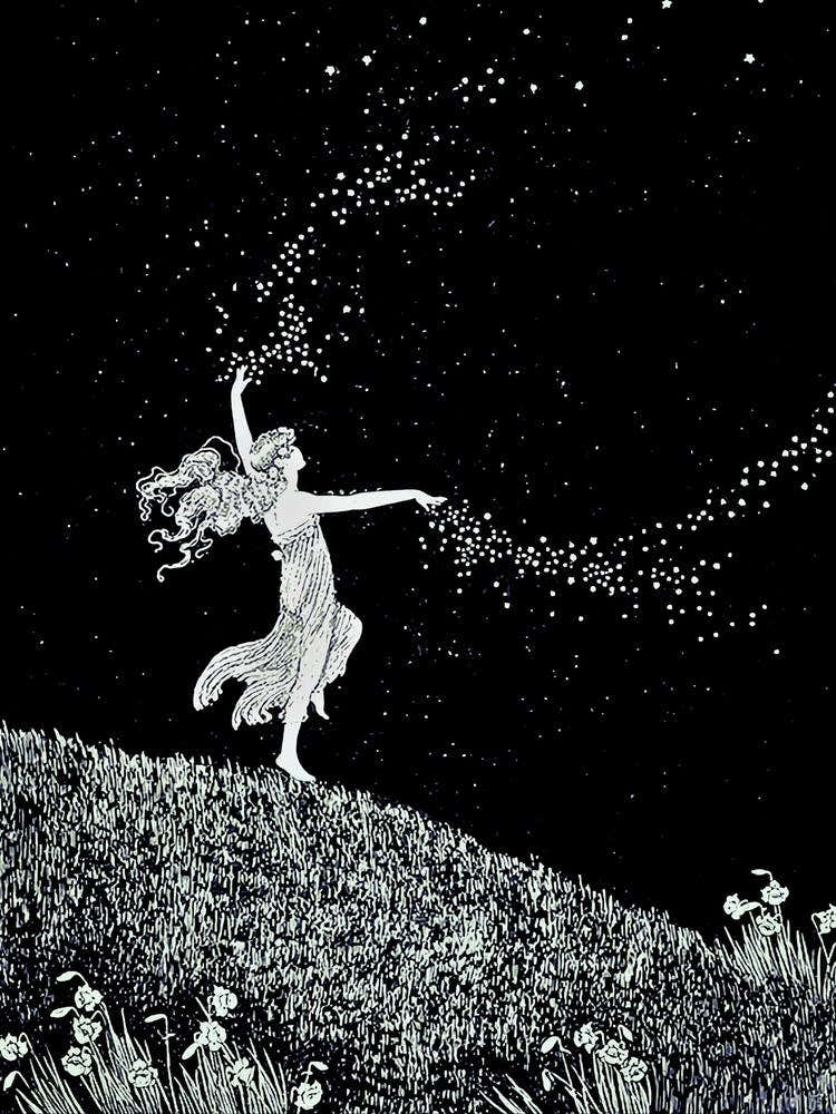 Fairy Scattering Stars by Ida Rentoul Outhwaite - 1919 Fairyland Enchanted Forest Fairytale Witchcore Witchy Beautiful Dreamy Magic Beautiful Cottagecore Fairycore Vintage