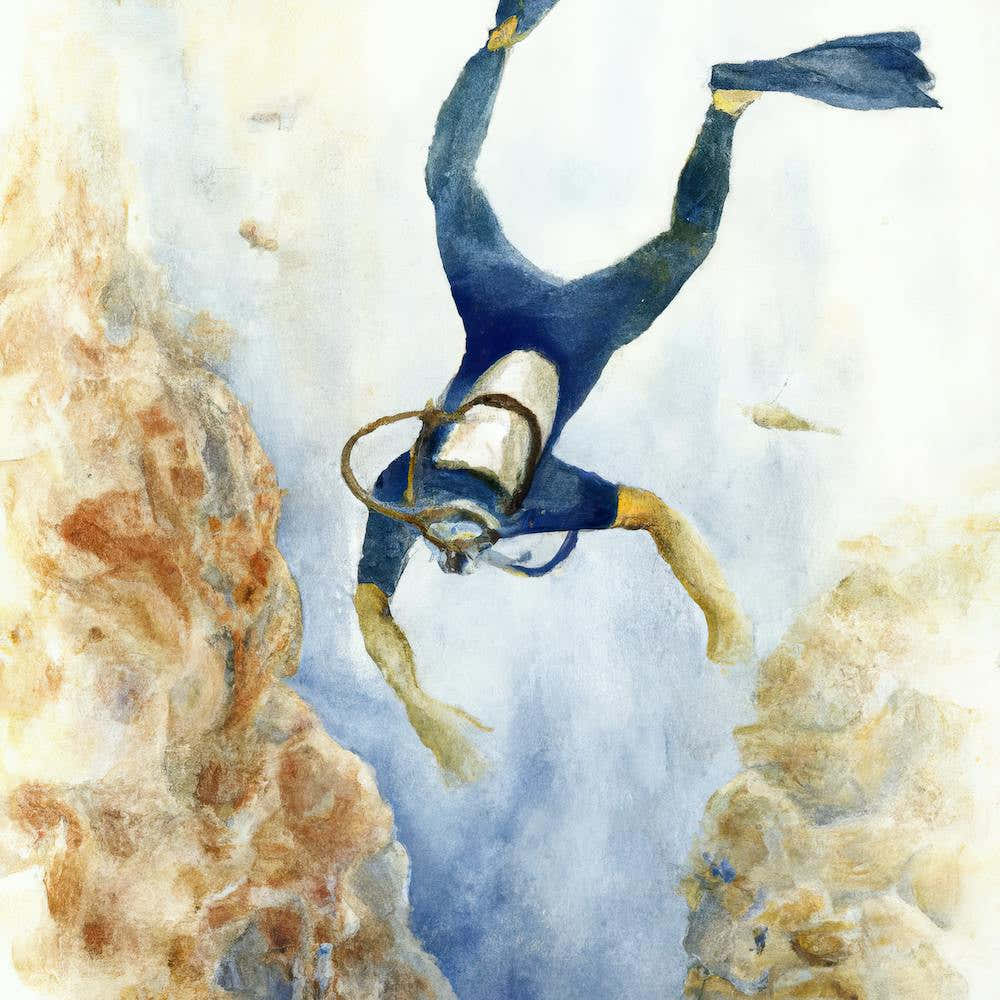 Watercolor Of Scuba Diver