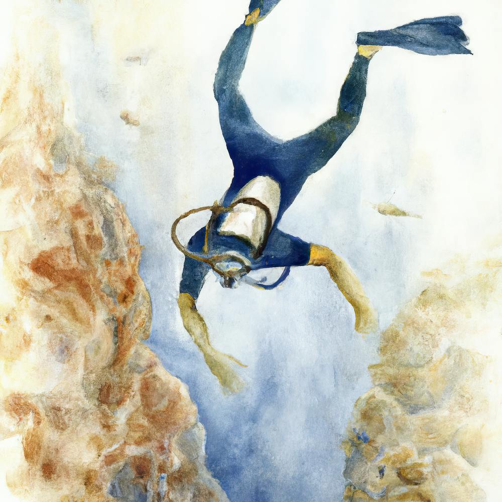 Watercolor Of Scuba Diver