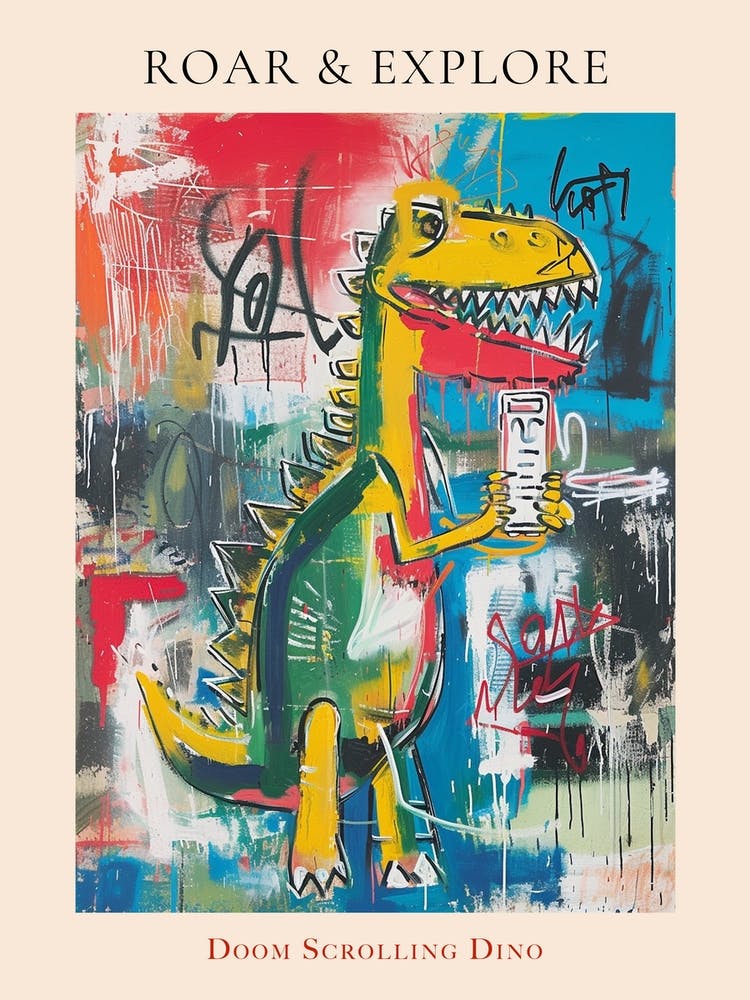 Abstract Graffiti Style Dinosaur On A Smart Phone 3 Poster