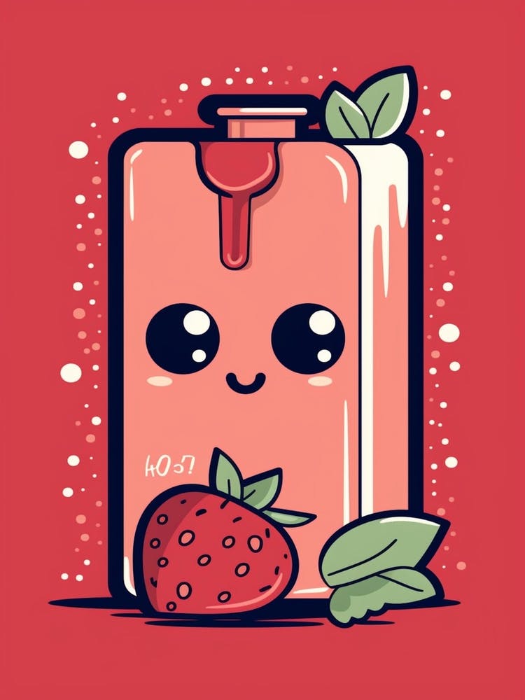 Strawberry Juice Box With A Cat Kawaii Illustration 1