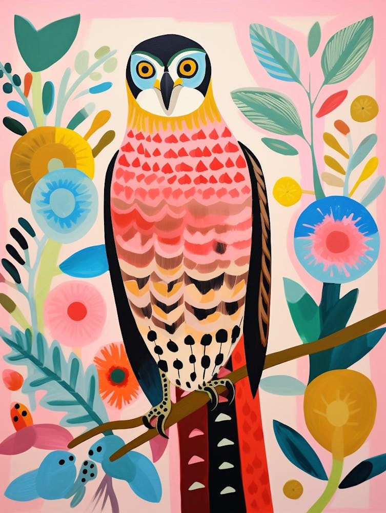 Pink Scandi Red Tailed Hawk 1