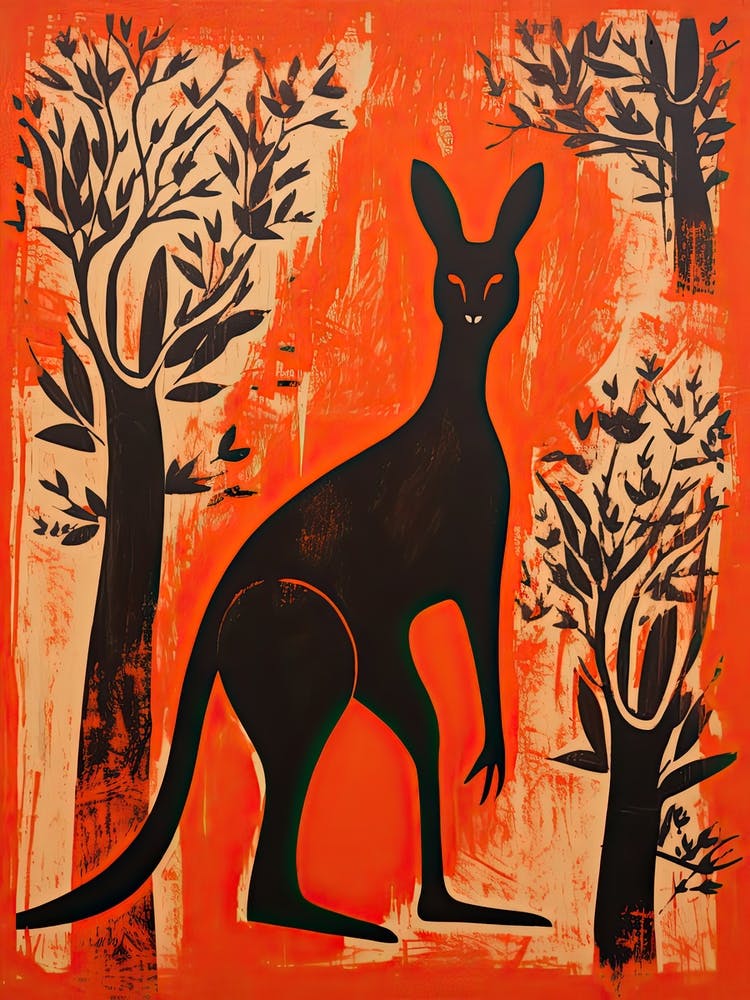 Kangaroo, Woodblock Animal Drawing 1