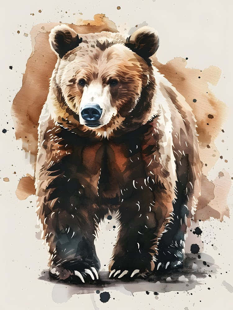 Brown Bear Watercolor Painting