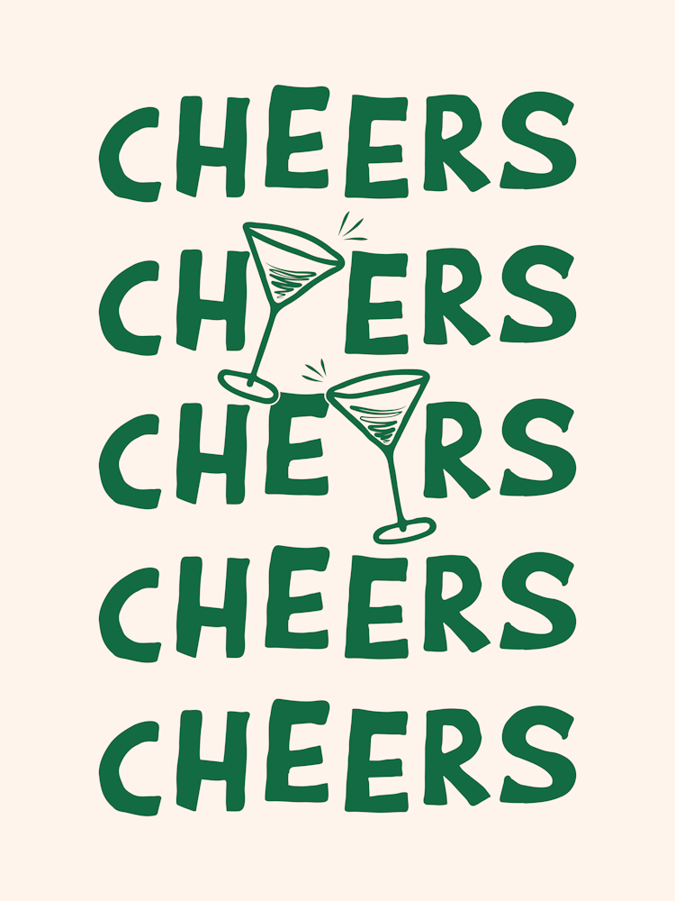 Cheers Cocktail Drinks in Green and Linen White