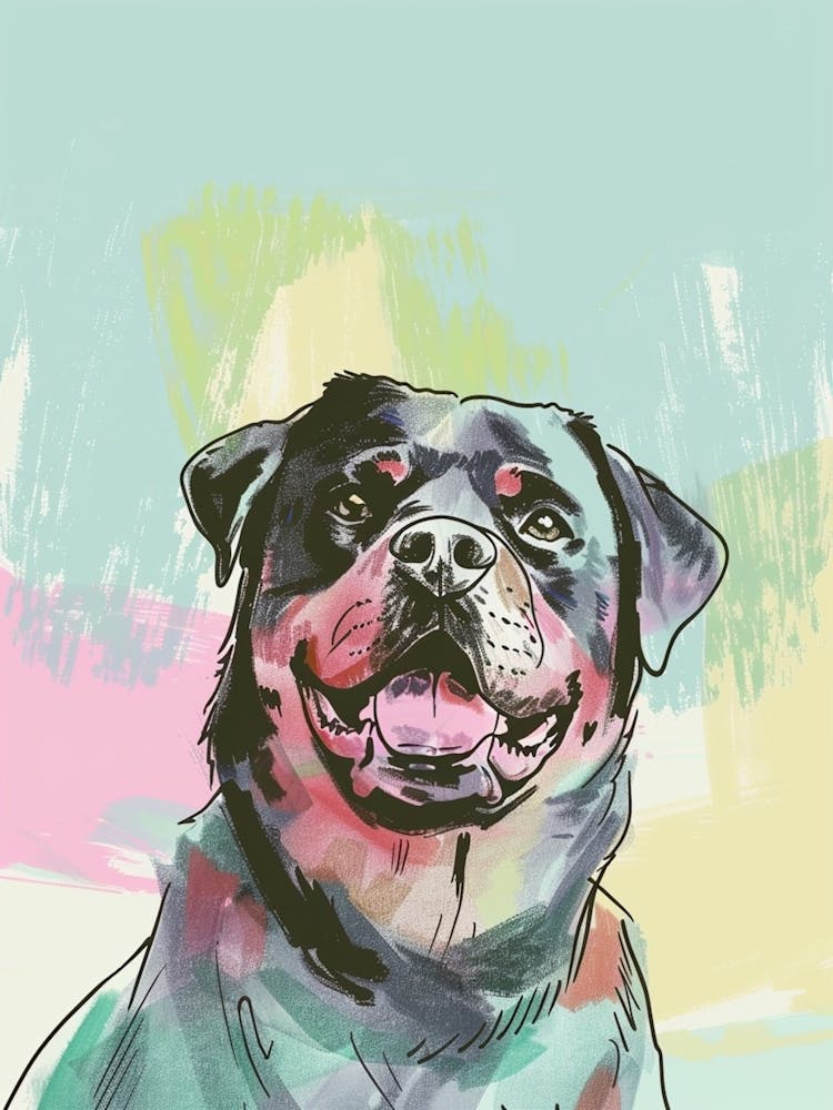Watercolour Rottweiler Dog Line Illustration 3