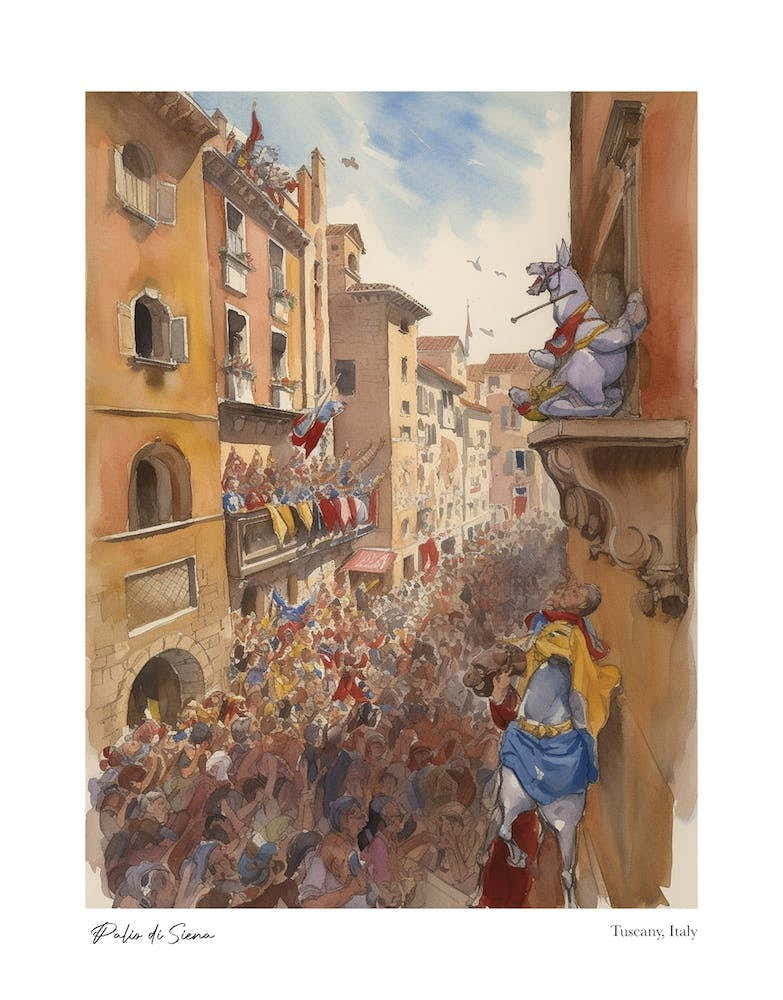 Palio Di Siena, Tuscany, Italy 1 Watercolour Travel Poster