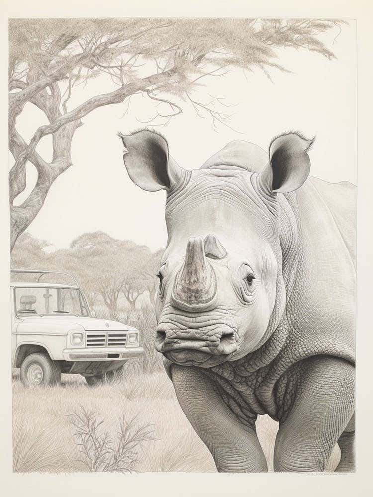 Rhino With A Safari Car 2