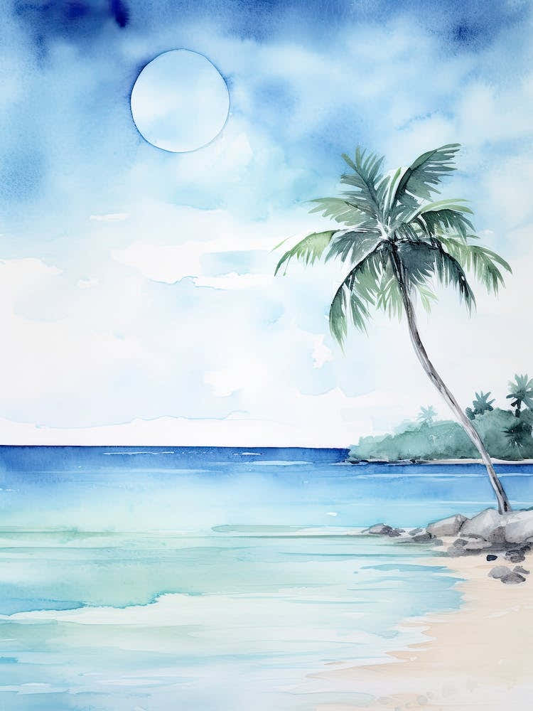 Watercolour Of Grace Bay Beach   Providenciales Turks And Caicos Islands 2