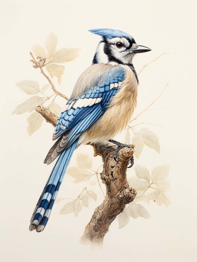 Vintage Bird Drawing Bluejay