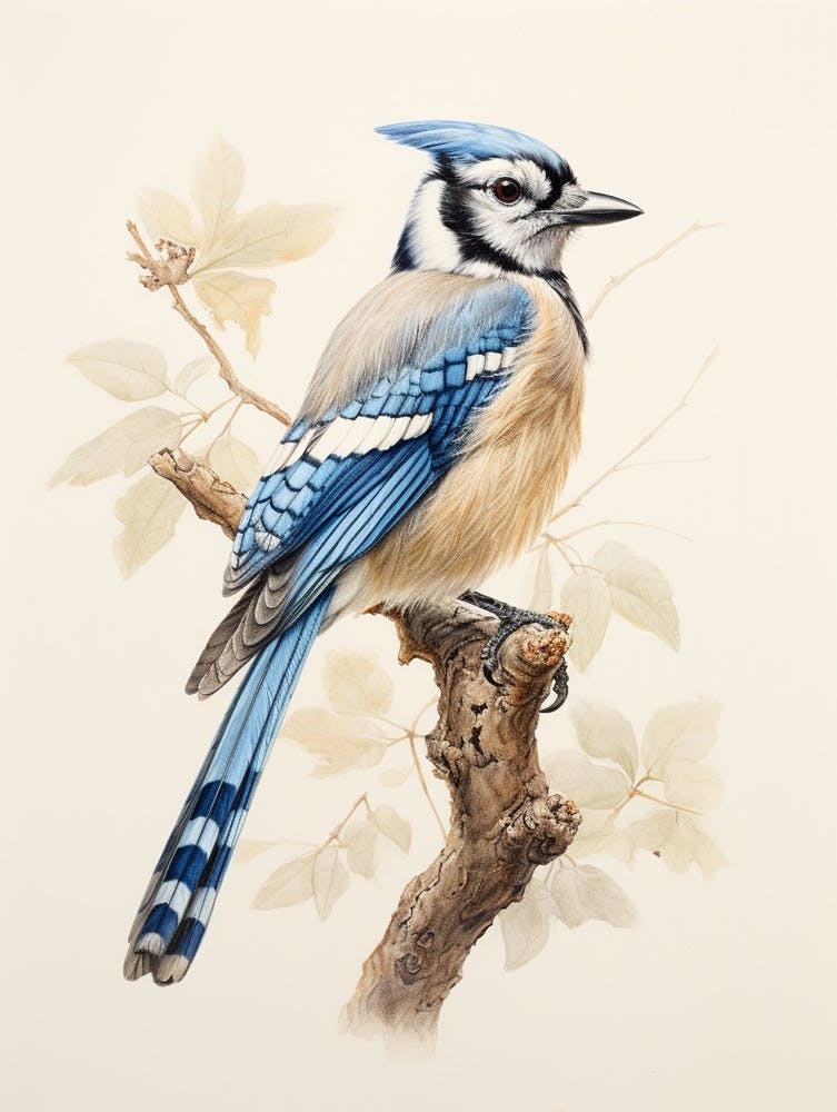 Vintage Bird Drawing Bluejay