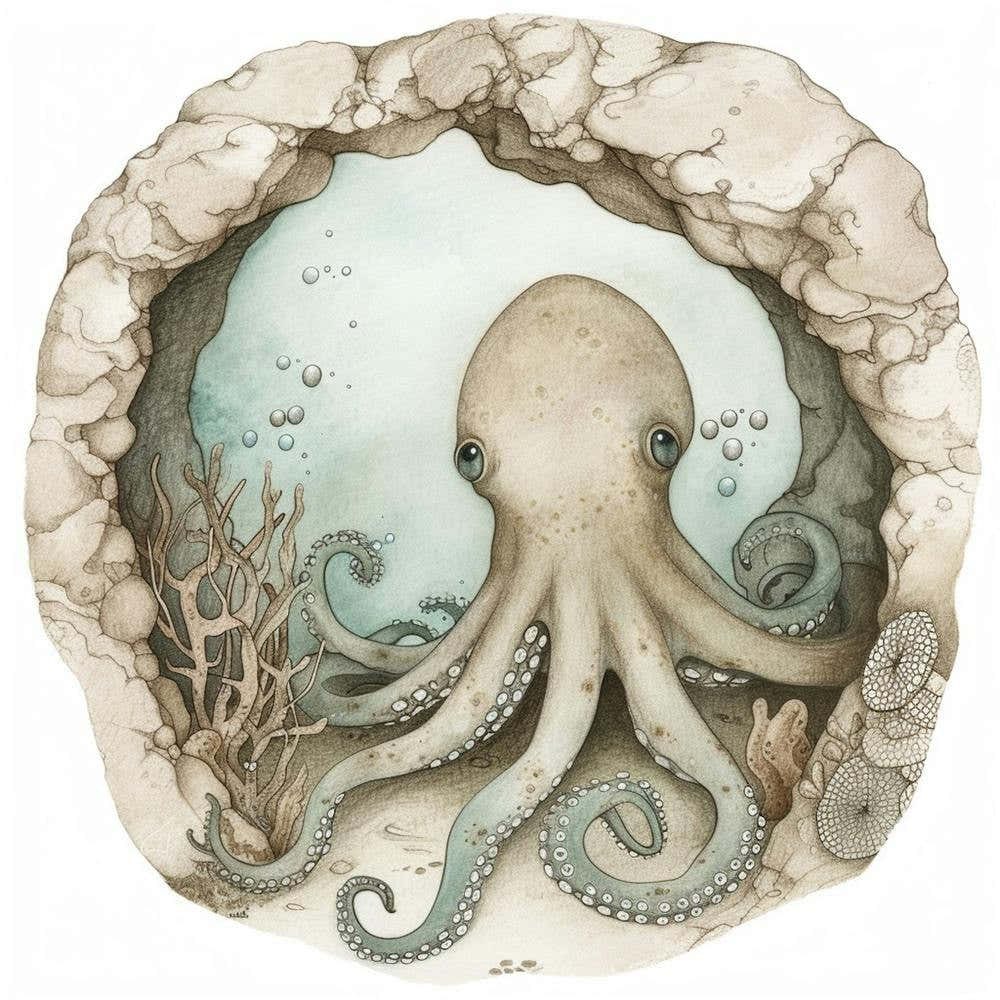 Storybook Style Octopus In A Cave 3