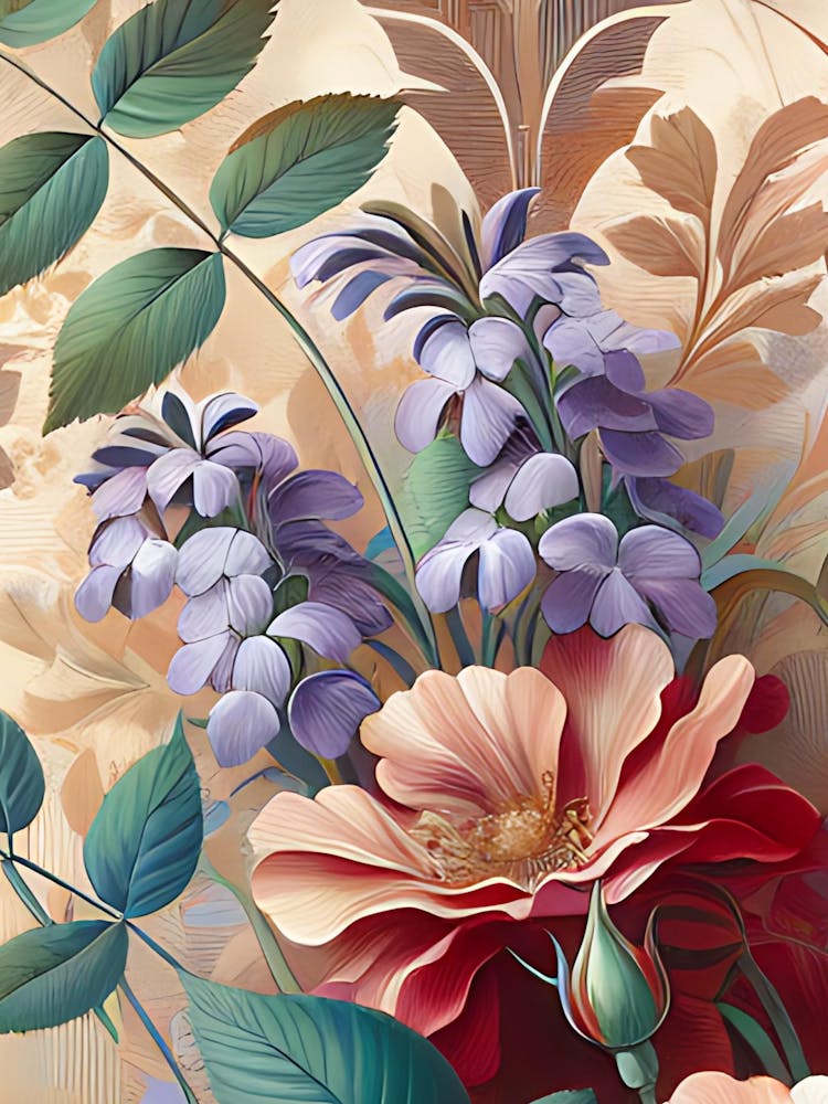 Russian Roses Botanical  Inspired by William Morris AI