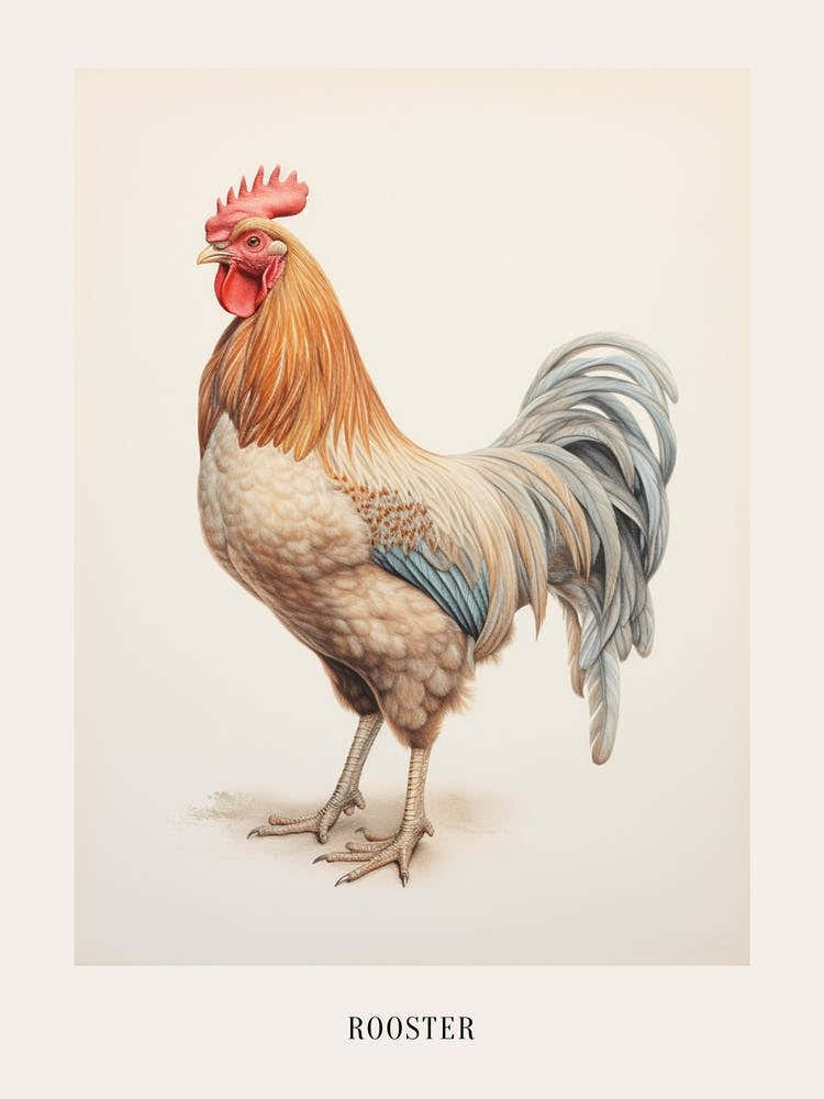 Vintage Bird Drawing Rooster 1 Poster